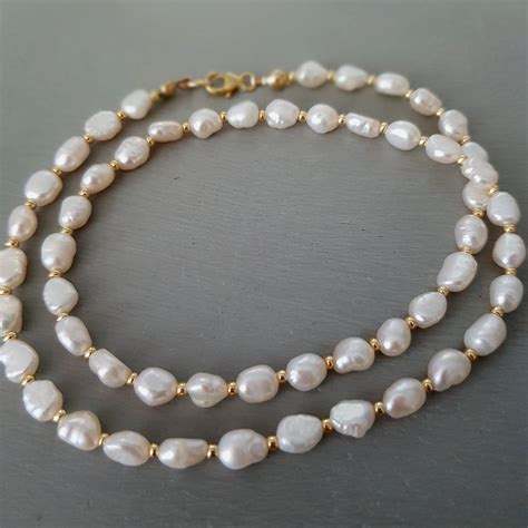 Dior Golden Necklace Signed During Baroque Pearl .